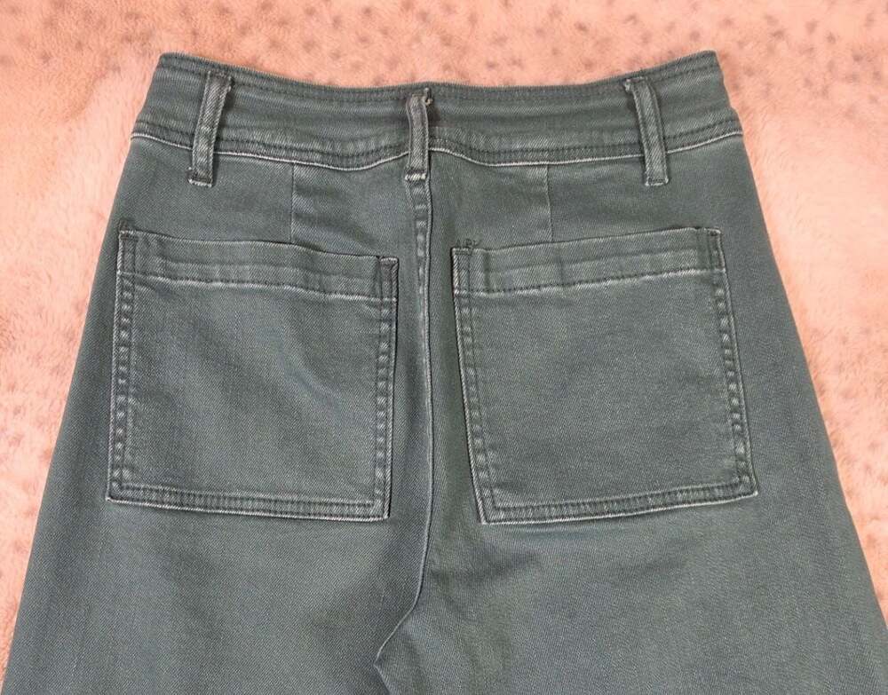 Miou Muse Olive Green High Rise Wide Leg‎ Raw Hem Pants Size Small - Picture 4 of 9